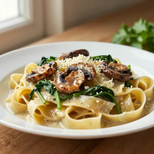 Pasta Cremosa de Champiñones y Espinacas - Tarjeta de Receta