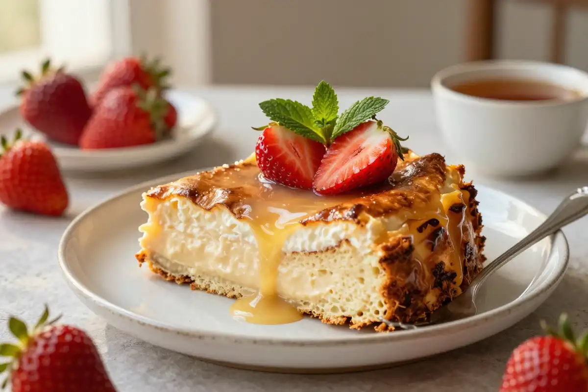 Pastel de Tres Leches con Fresas plato terminado