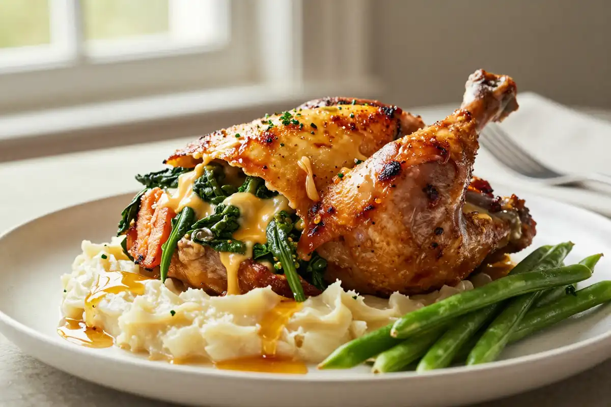 Pechuga de Pollo Rellena de Espinacas y Queso Fresco plato terminado