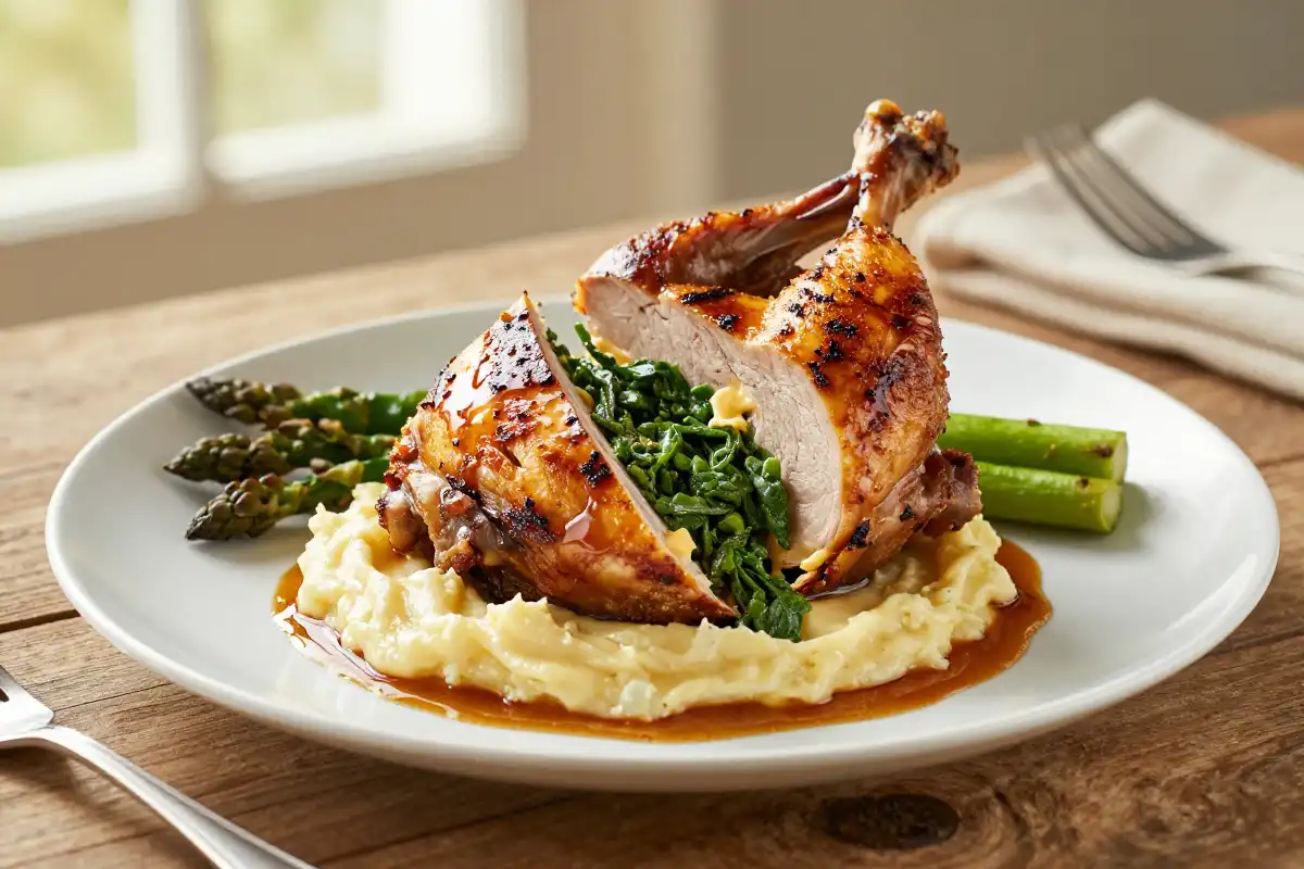 Pechuga de Pollo Rellena de Espinacas y Queso de Cabra plato terminado