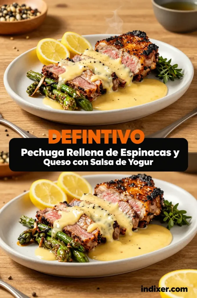 Pechuga Rellena de Espinacas y Queso con Salsa de Yogur - Pollo y Aves - Indixer
