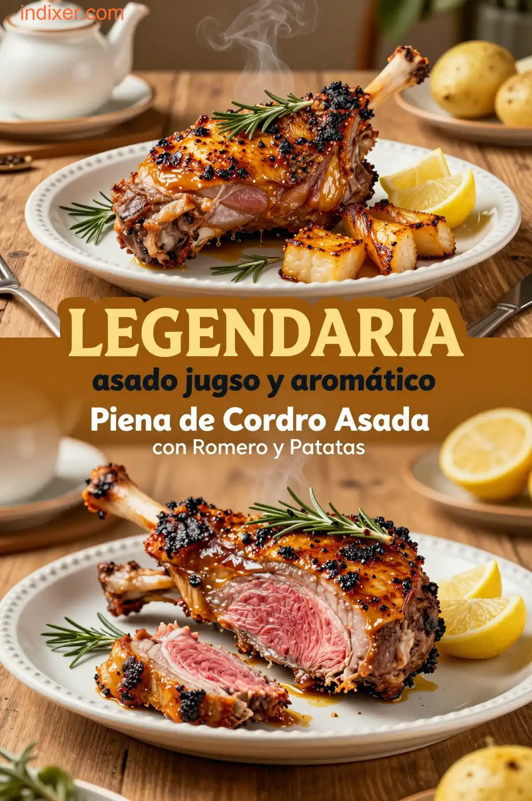 Pierna de Cordero Asada con Romero y Patatas - Carne de Res y Cordero - Indixer