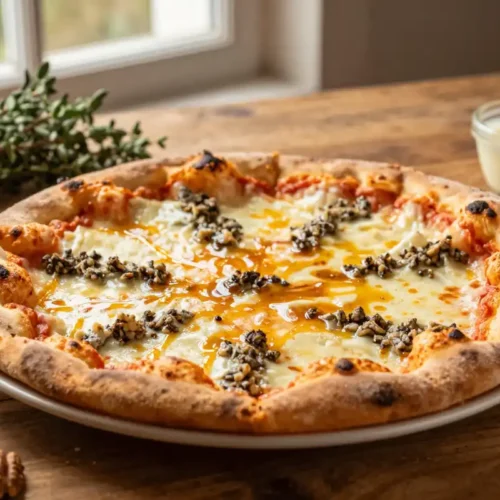 Pizza Cuatro Quesos con Miel y Nueces - Tarjeta de Receta