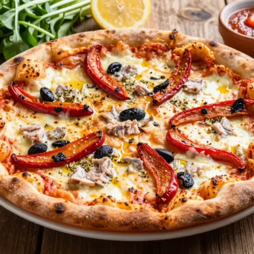 Pizza de Atún y Pimientos Asados - Tarjeta de Receta