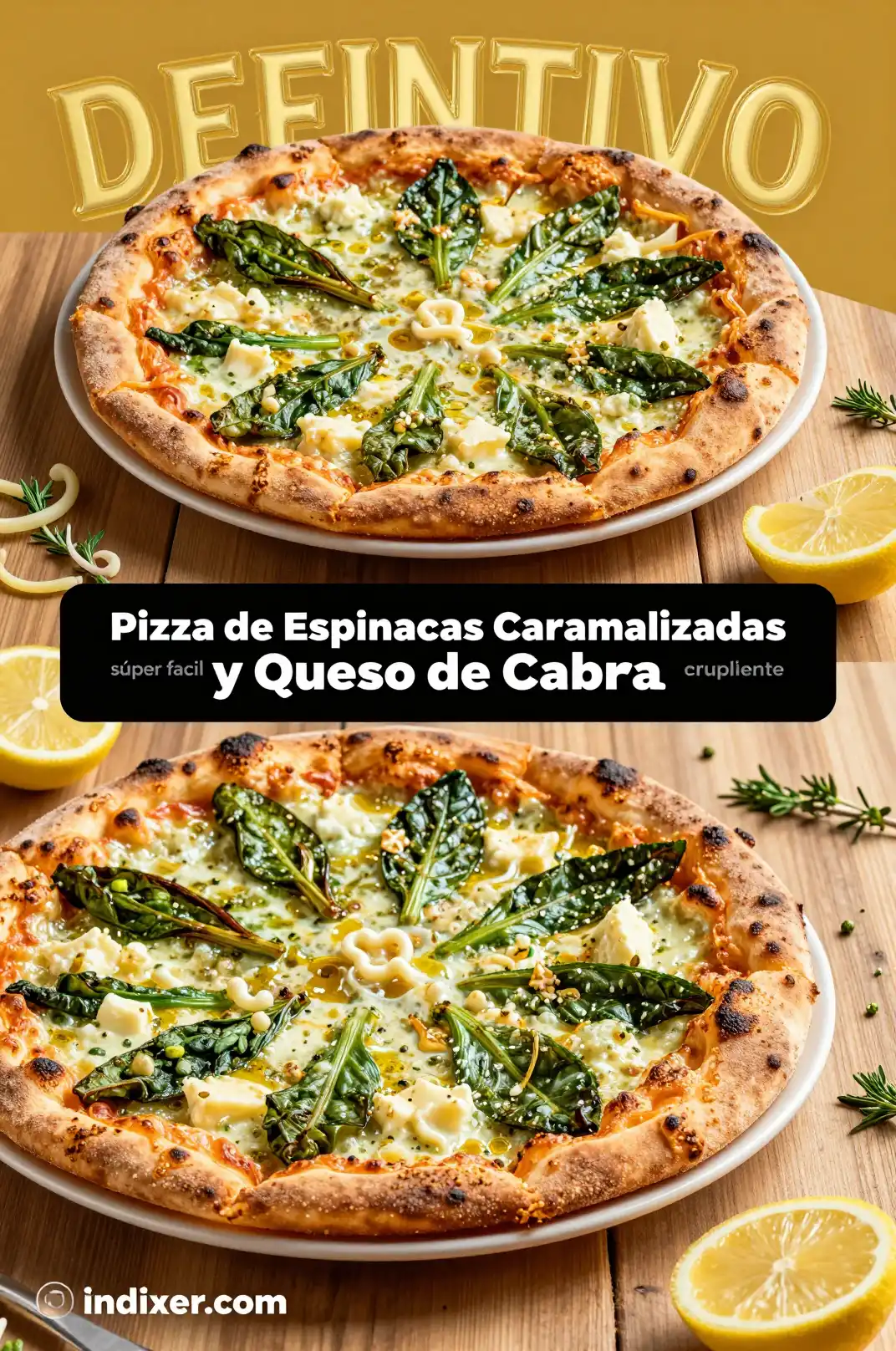 Pizza de Espinacas Caramelizadas y Queso de Cabra - Pizza - Indixer