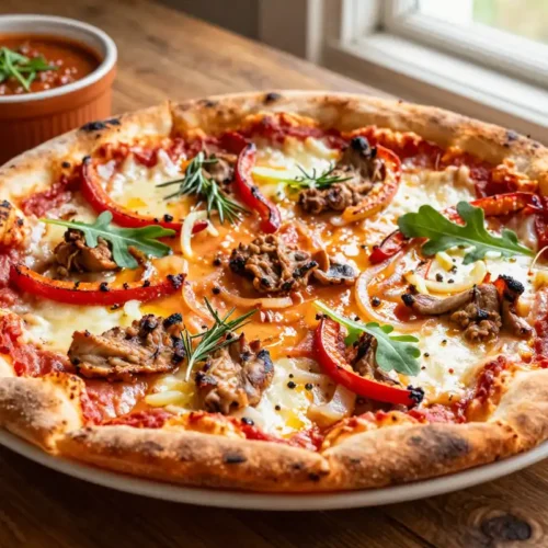 Pizza de Pollo Asado y Pimientos - Tarjeta de Receta