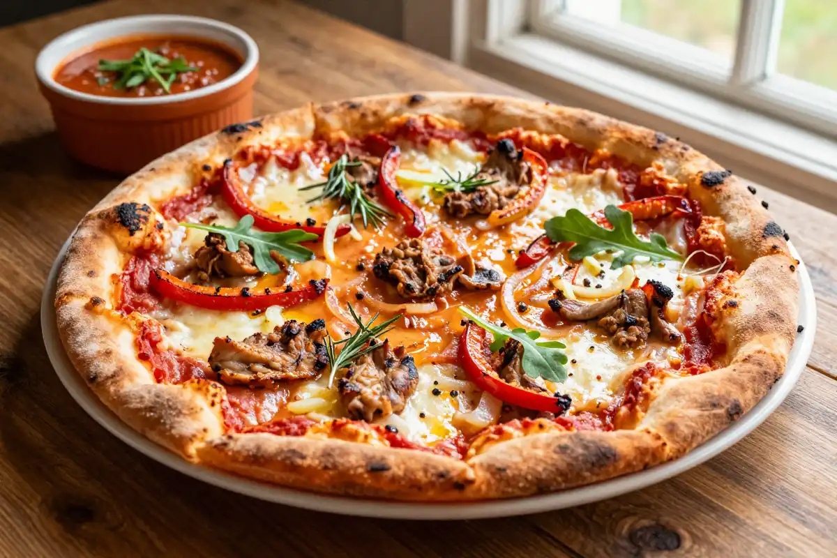 Pizza de Pollo Asado y Pimientos plato terminado