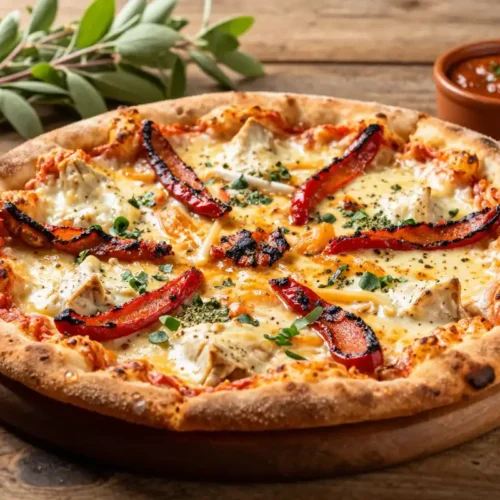 Pizza de Pollo y Pimientos Asados - Tarjeta de Receta