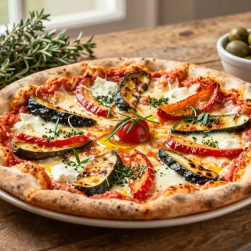 Pizza Vegetariana de Estilo Mediterráneo - Tarjeta de Receta