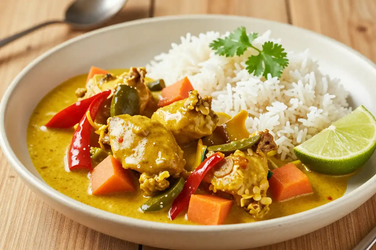 Pollo al Curry con Leche de Coco y Verduras plato terminado