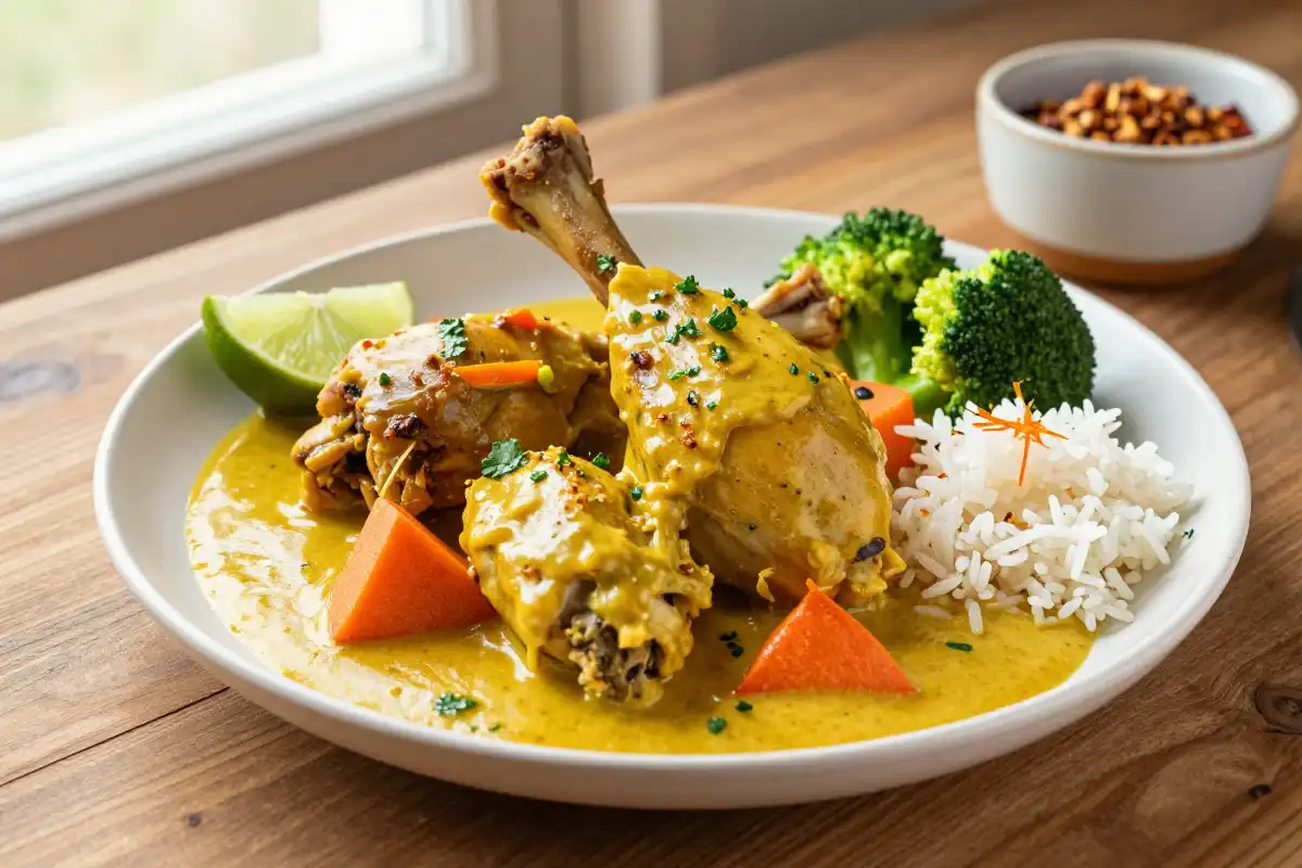 Pollo al Curry Suave con Leche de Coco y Verduras plato terminado