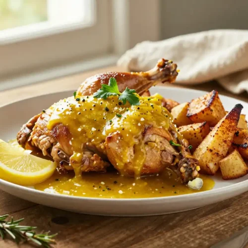 Pollo al Limón con Hierbas y Papas Asadas - Tarjeta de Receta