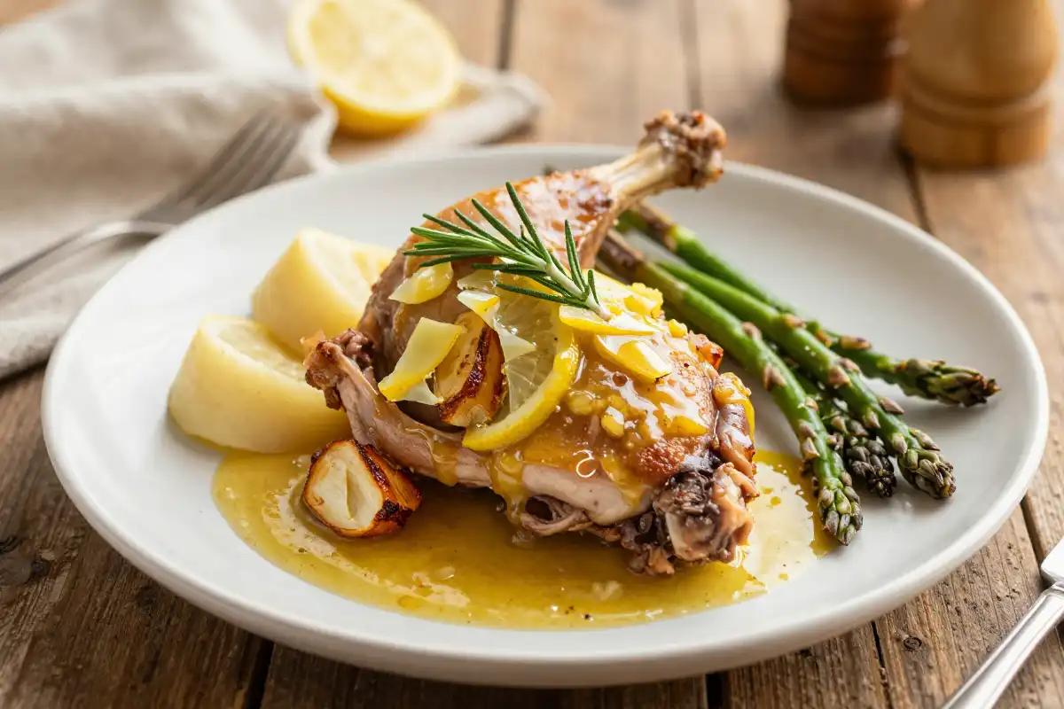 Pollo al Limón con Romero y Ajo Asado plato terminado