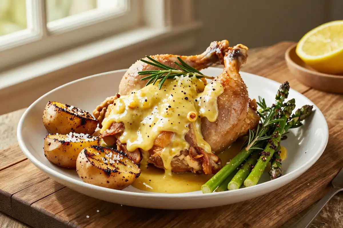 Pollo al Limón con Romero y Patatas Asadas plato terminado