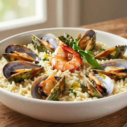 Risotto de Mariscos con Espárragos - Tarjeta de Receta