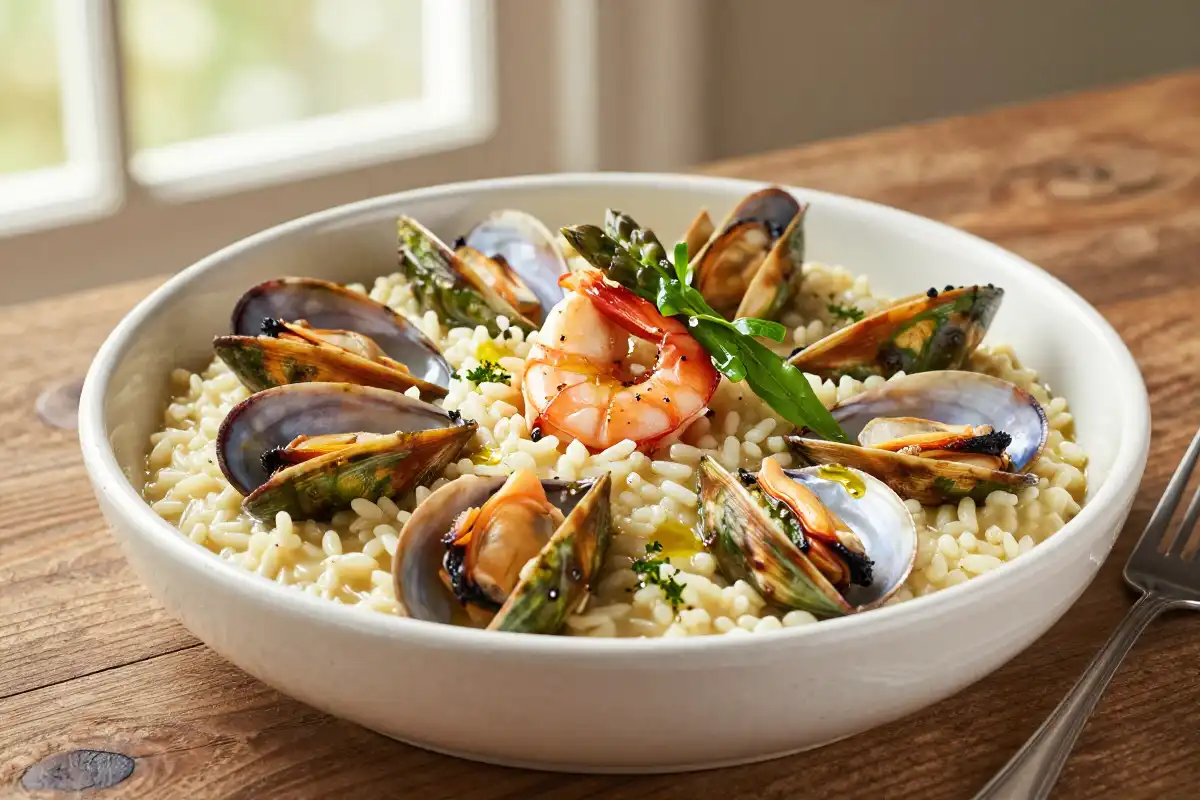 Risotto de Mariscos con Espárragos plato terminado