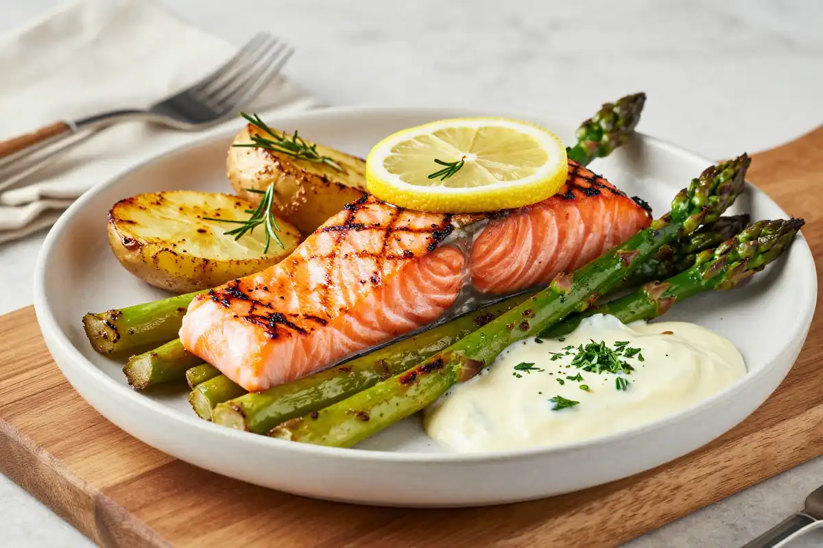 Salmón a la Parrilla con Espárragos plato terminado