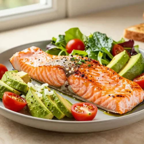 Salmón al Horno con Ensalada de Aguacate - Tarjeta de Receta