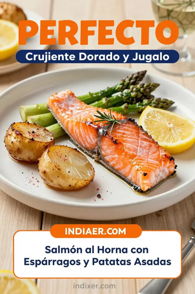Salmón al Horno con Espárragos y Patatas Asadas - Recetas para Cena - Indixer