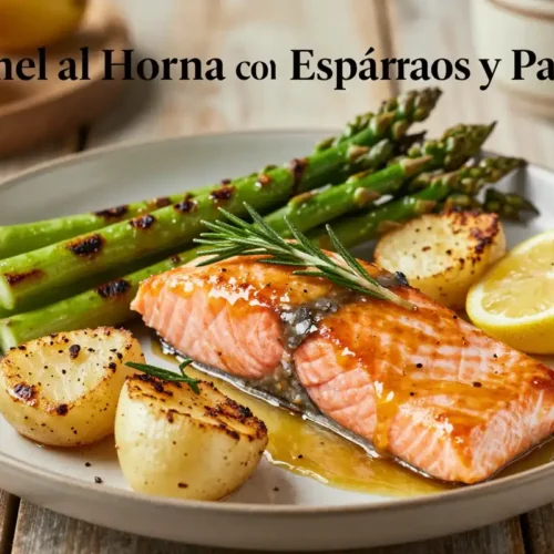 Salmón al Horno con Espárragos y Patatas - Tarjeta de Receta
