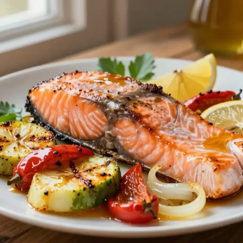 Salmón al Horno con Verduras y Limón - Tarjeta de Receta