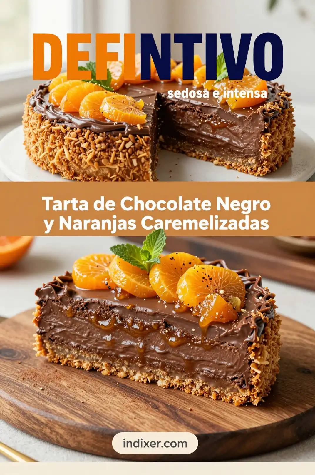 Tarta de Chocolate Negro y Naranjas Caramelizadas - Postres y Dulces - Indixer