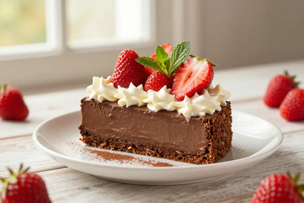 Tarta de Chocolate Suizo con Fresas plato terminado