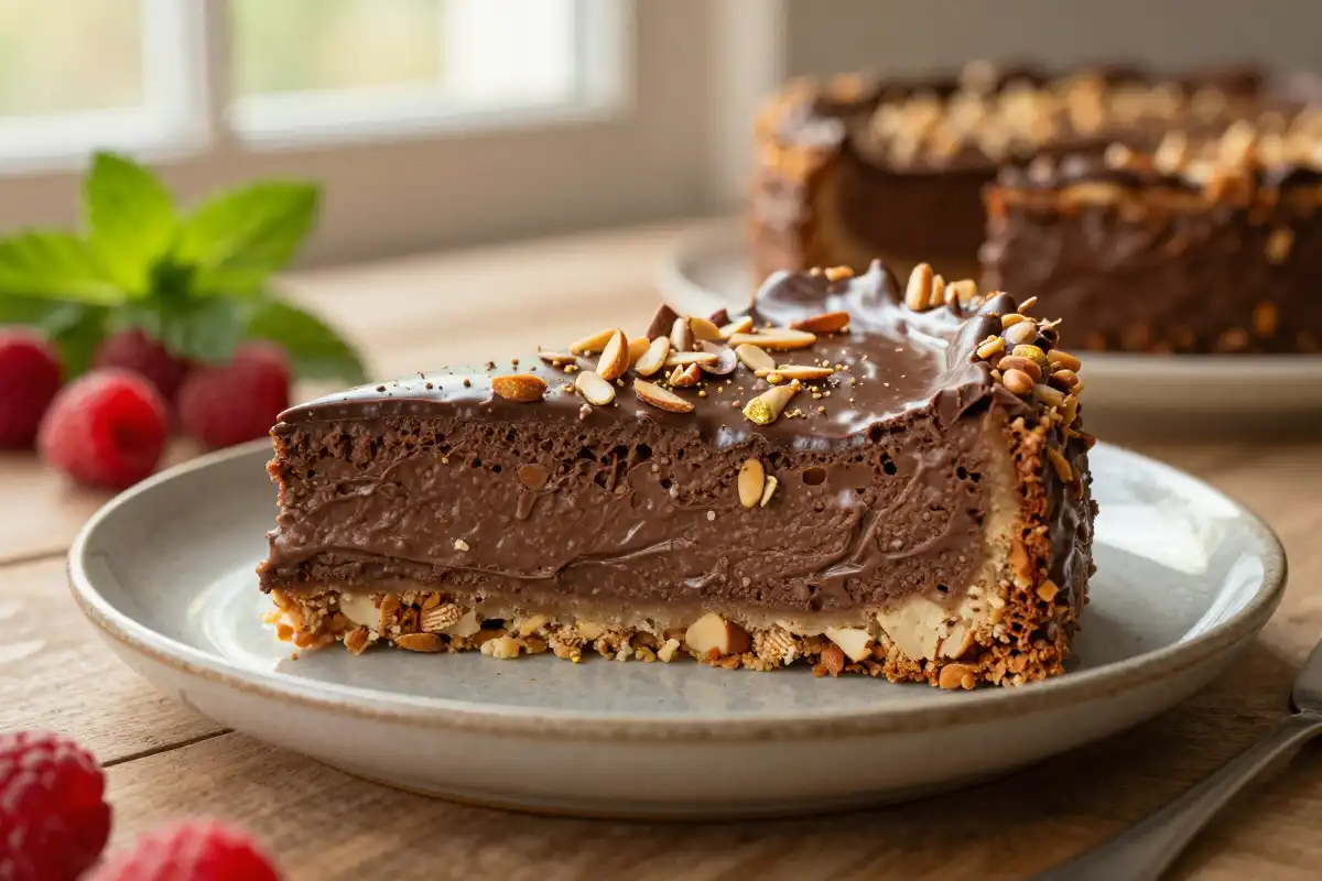 Tarta Fría de Chocolate y Almendras plato terminado