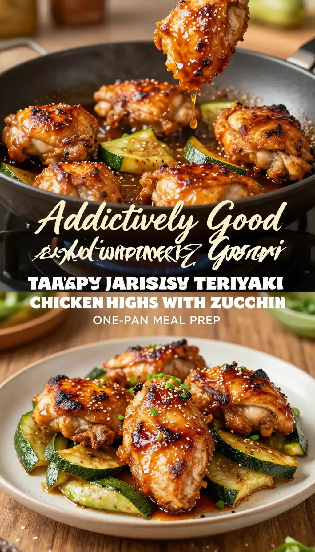 Addictively Good Baked Japanese Crispy Teriyaki Chicken Thighs with Zucchini One-Pan Meal Prep