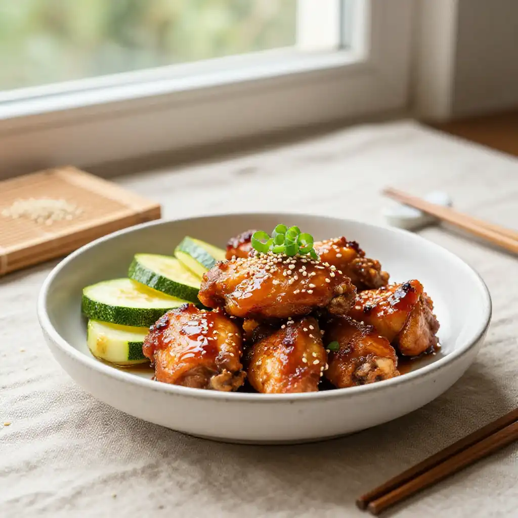 Addictively Good Baked Japanese Crispy Teriyaki Chicken Thighs with Zucchini One-Pan Meal Prep plated dish