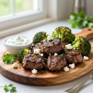 Step by step Addictively Good Broiled Greek Ground Beef & Broccoli Bites with Feta Crumbles - Easy Healthy Appetizer & Dip Meal Prep