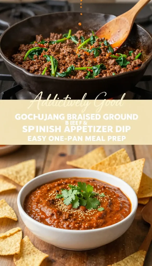 Addictively Good Gochujang Braised Ground Beef & Spinach Appetizer Dip Easy One-Pan Meal Prep