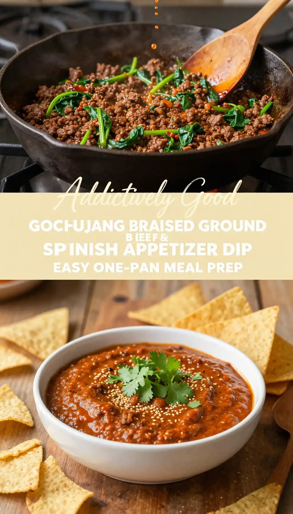 Addictively Good Gochujang Braised Ground Beef & Spinach Appetizer Dip Easy One-Pan Meal Prep