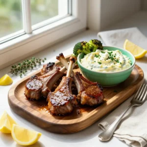 Step by step Addictively Good Greek Braised Lamb Chops with Lemony Charred Broccoli Dip: Appetizer Perfection, Meal Prep Magic!