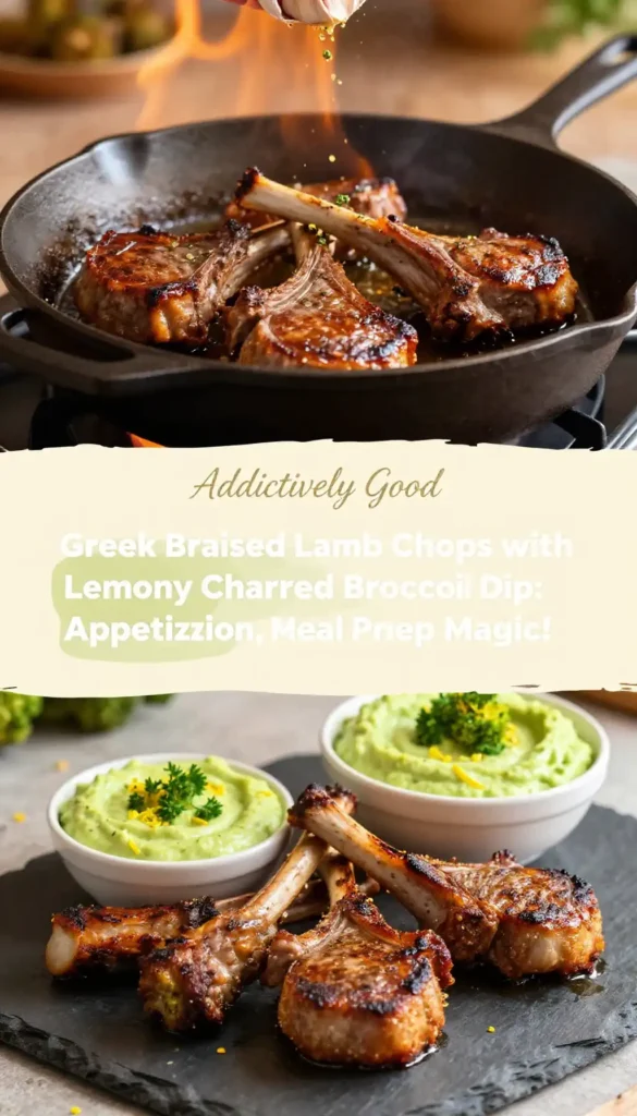 Addictively Good Greek Braised Lamb Chops with Lemony Charred Broccoli Dip: Appetizer Perfection, Meal Prep Magic!