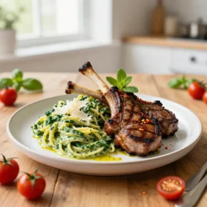 Step by step Addictively Good Grilled Caribbean Lamb Chops & Creamy Spinach Pasta: Spicy, Juicy, One-Pan Meal Prep Magic!