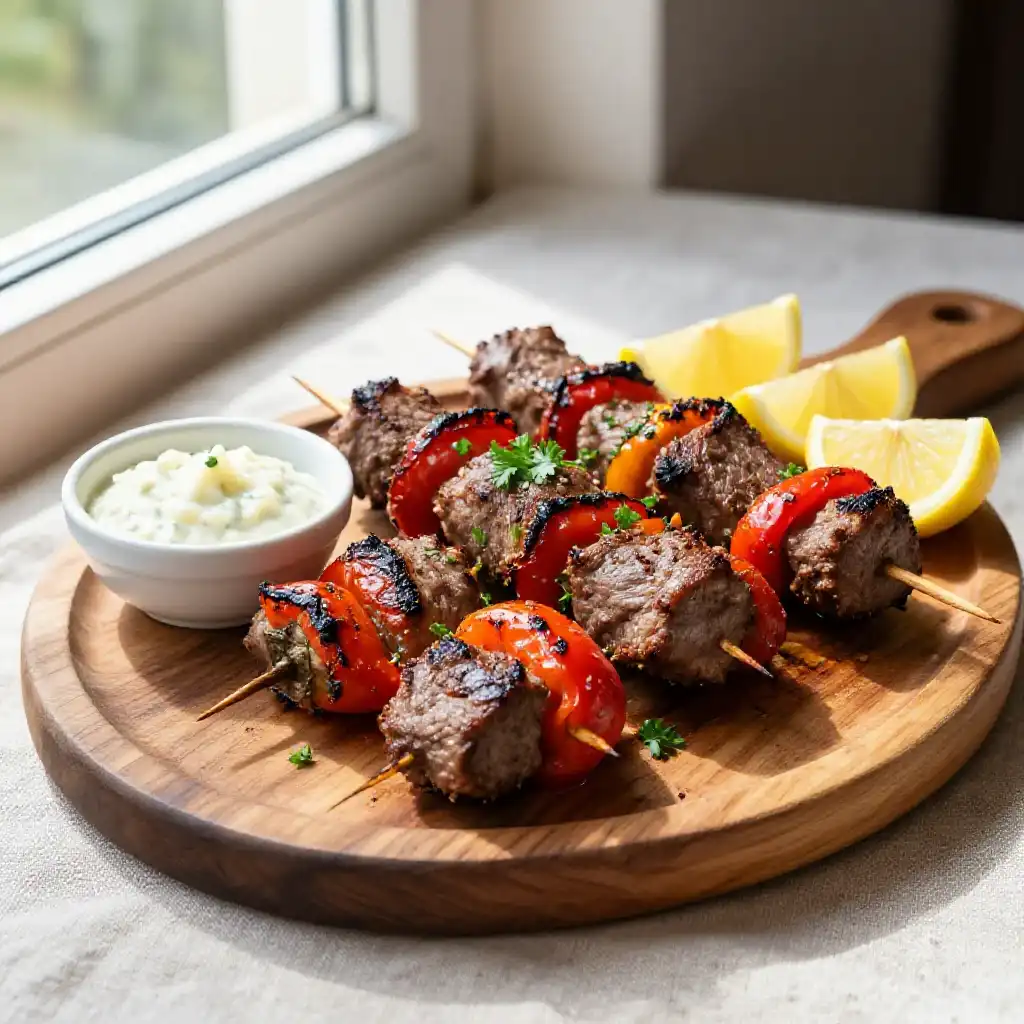 Addictively Good Lebanese Grilled Ground Beef Bell Pepper Skewers plated dish