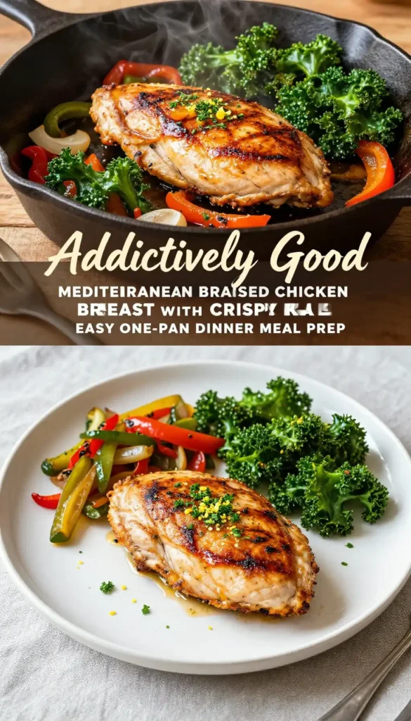 Addictively Good Mediterranean Braised Chicken Breast with Crispy Kale Easy One-Pan Dinner Meal Prep