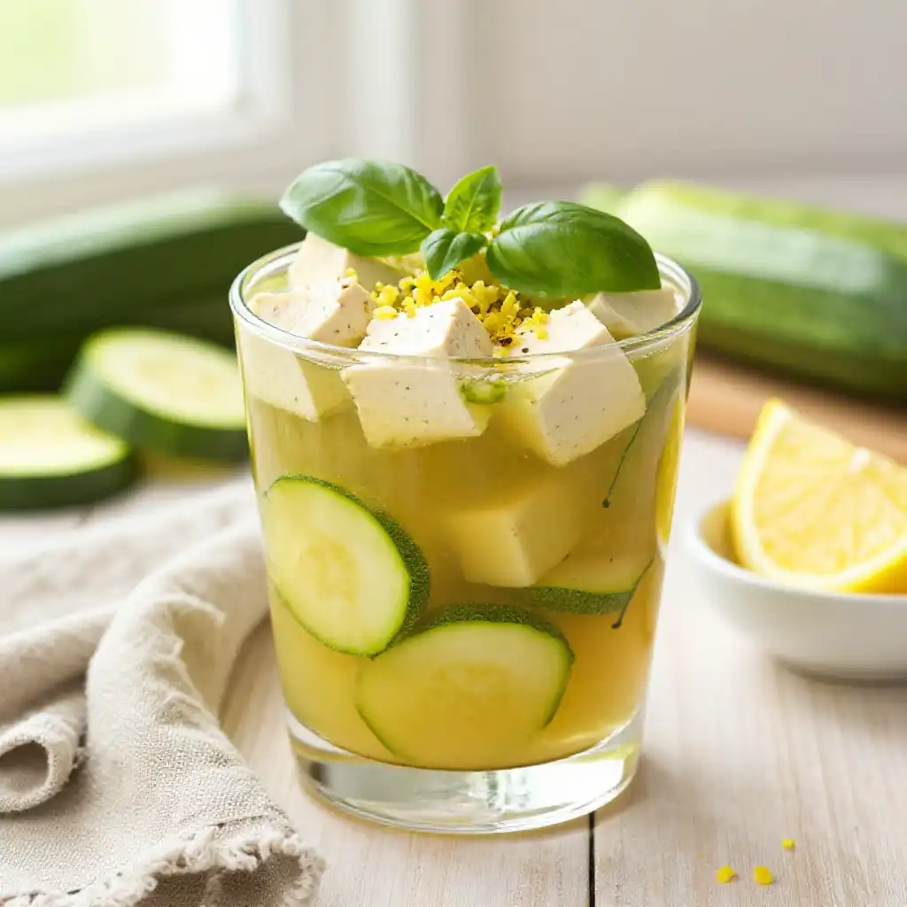 Addictively Good Mediterranean Tofu Zucchini Braise Detox Drink Healthy One-Pan Meal Prep plated dish