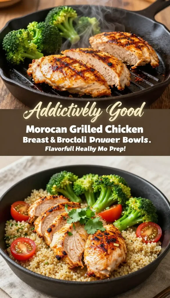 Addictively Good Moroccan Grilled Chicken Breast & Broccoli Power Bowls: Crispy, Loaded, Flavorful & Healthy Meal Prep!