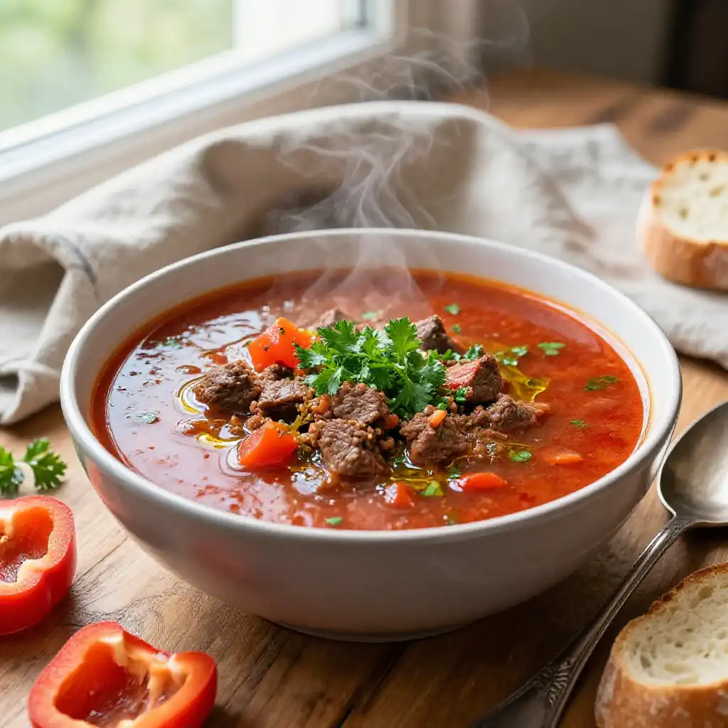 Addictively Good Turkish Braised Ground Beef & Bell Pepper Soup: One-Pot Meal Prep Comfort for Busy Weeknights plated dish