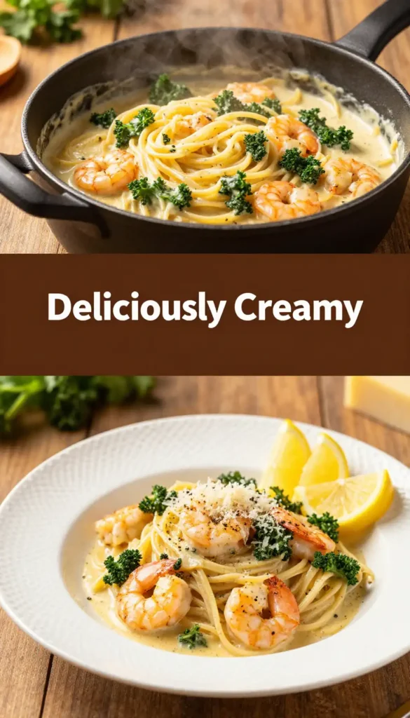 Better Than Takeout Creamy Dutch Oven Japanese Shrimp & Kale Pasta