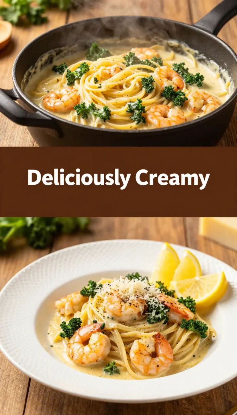 Better Than Takeout Creamy Dutch Oven Japanese Shrimp & Kale Pasta