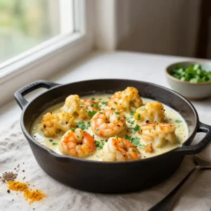 Step by step Better Than Takeout Creamy Indian Spiced Shrimp & Cauliflower Dutch Oven Meal Prep