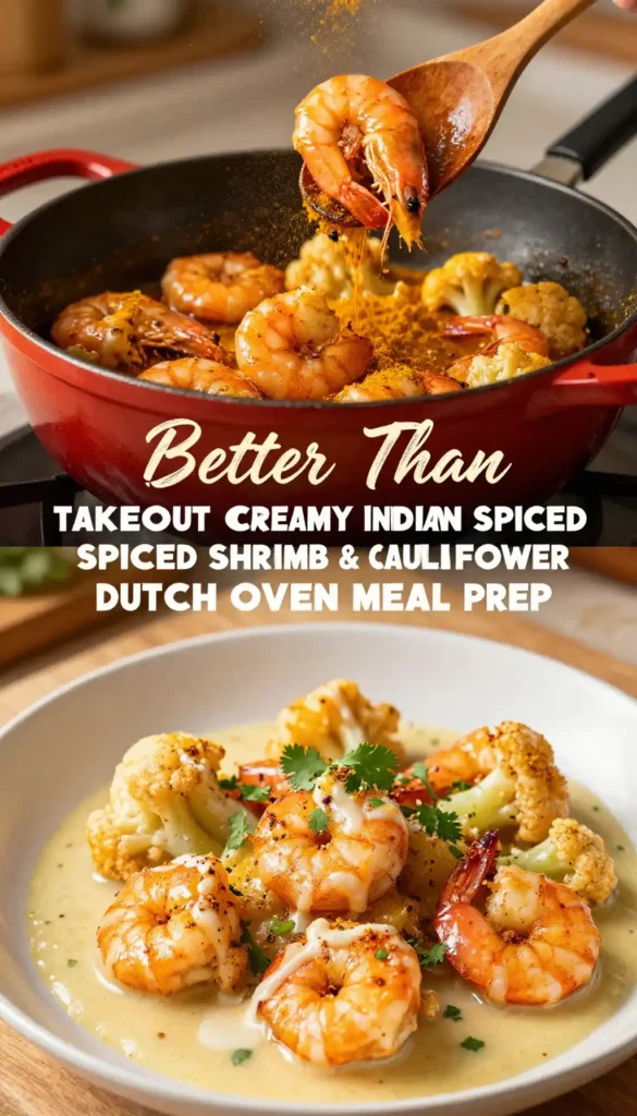 Better Than Takeout Creamy Indian Spiced Shrimp & Cauliflower Dutch Oven Meal Prep
