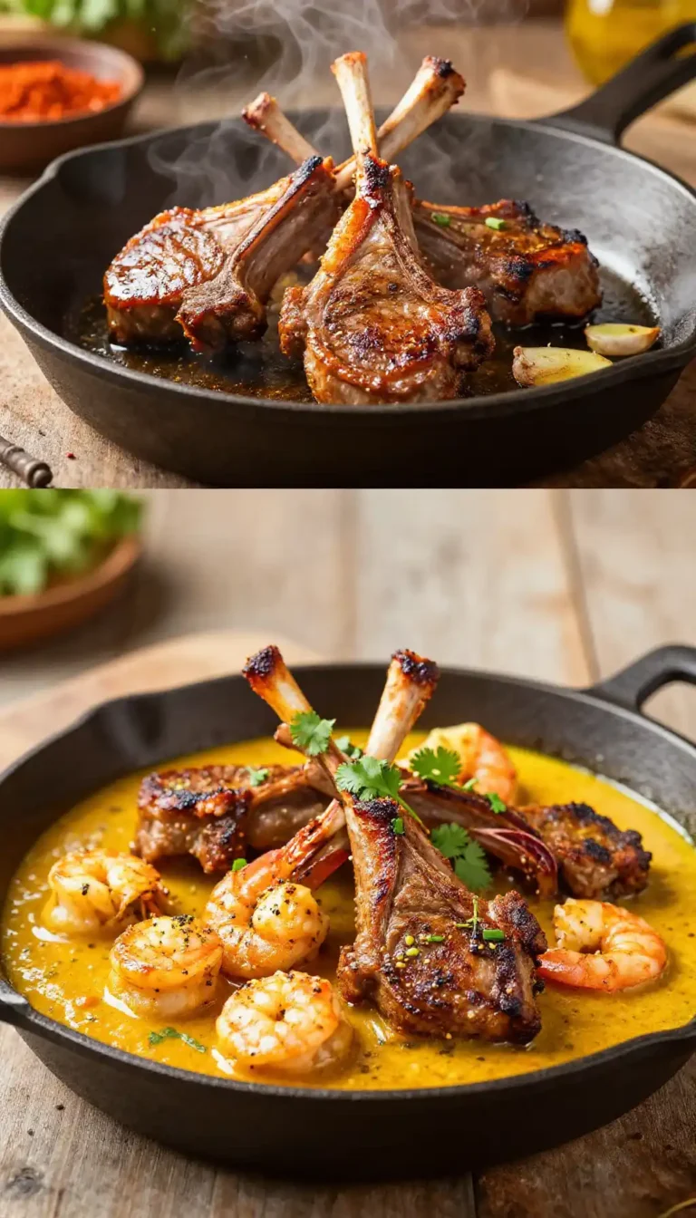 Better Than Takeout Indian Butter Lamb Chops & Seafood Cast Iron Skillet: Crispy, Loaded & Healthy Meal Prep Dream!