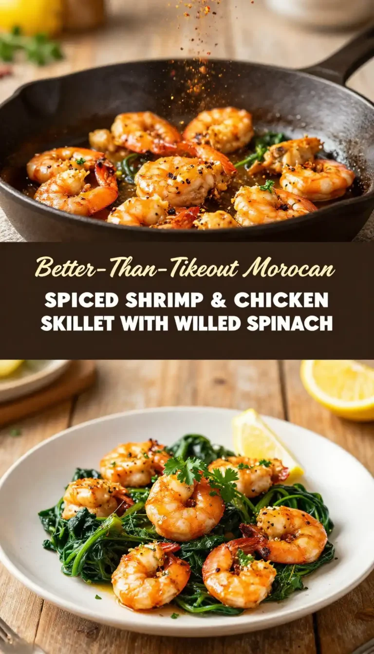 Better-Than-Takeout Moroccan Spiced Shrimp & Chicken Skillet with Wilted Spinach