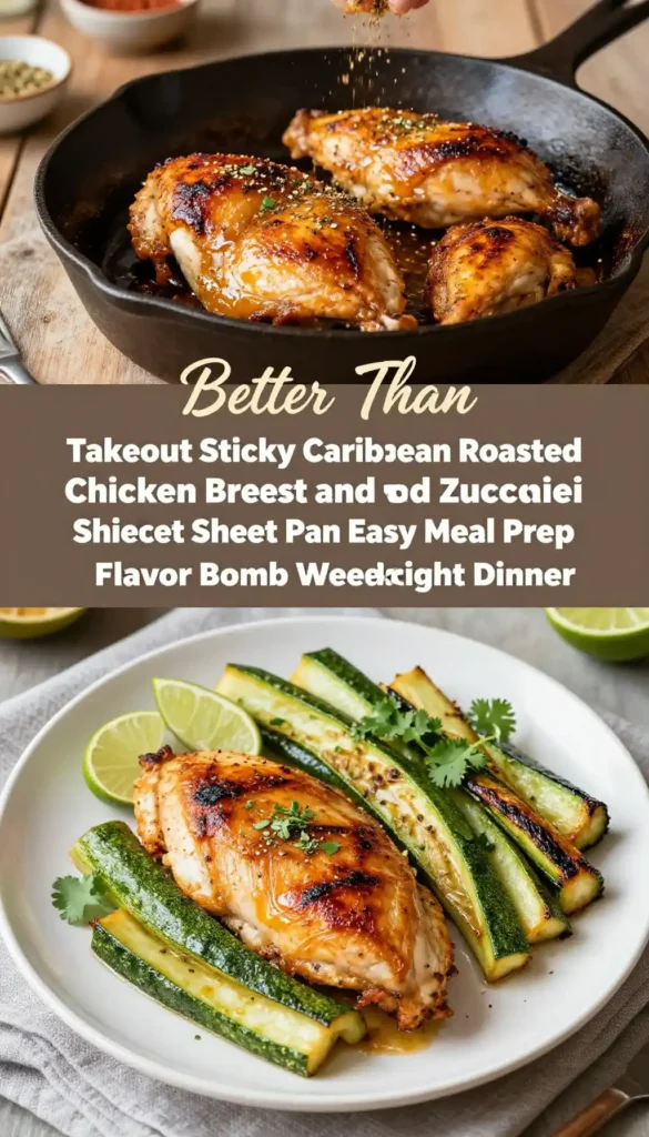 Better Than Takeout Sticky Caribbean Roasted Chicken Breast and Zucchini Sheet Pan Easy Meal Prep Flavor Bomb Weeknight Dinner