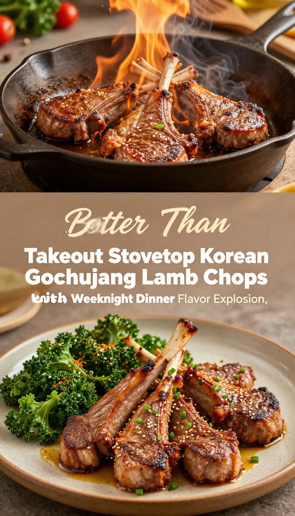 Better Than Takeout Stovetop Korean Gochujang Lamb Chops with Crispy Kale Easy Weeknight Dinner Flavor Explosion