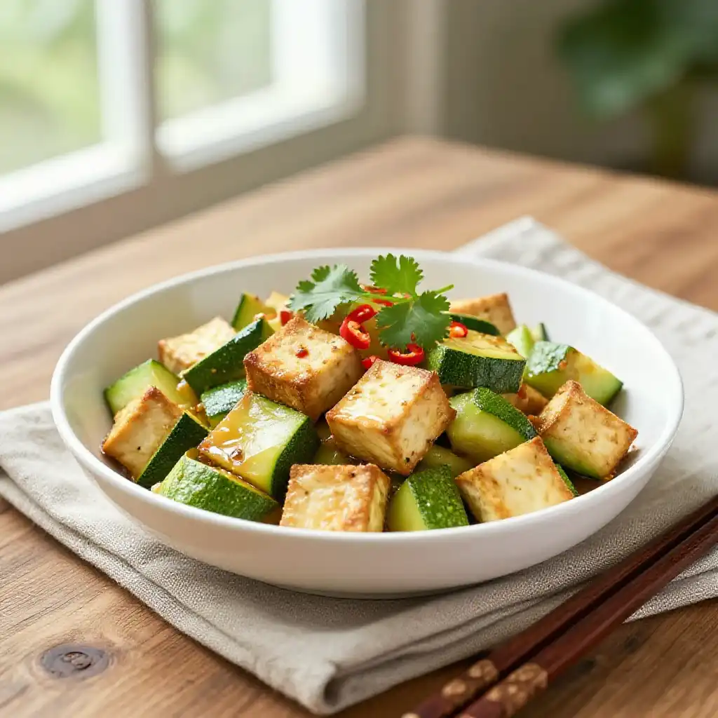 Budget-Friendly Vietnamese Tofu Zucchini Wok-Fry Meal Prep plated dish
